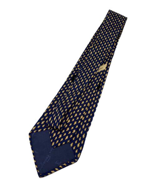 Salvatore Ferragamo（サルヴァトーレ フェラガモ）Salvatore Ferragamo (サルヴァトーレ フェラガモ) ペンギン柄シルクネクタイ イエロー×ネイビー サイズ:-の古着・服飾アイテム