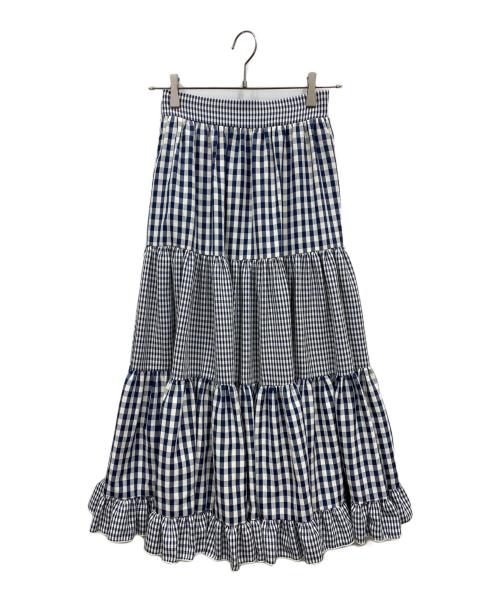 POPPY（ポピー）POPPY (ポピー) ギンガムチェックティアードスカート ネイビー×アイボリー サイズ:Ⅿの古着・服飾アイテム