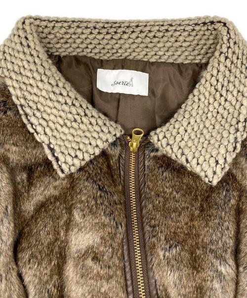soerte（ソエルテ）soerte (ソエルテ) ニットドッキングファージャケット ブラウン サイズ:3の古着・服飾アイテム