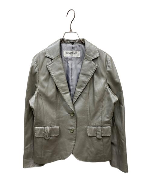 BALMAIN（バルマン）BALMAIN (バルマン) レザーテーラードジャケット グレー サイズ:13の古着・服飾アイテム