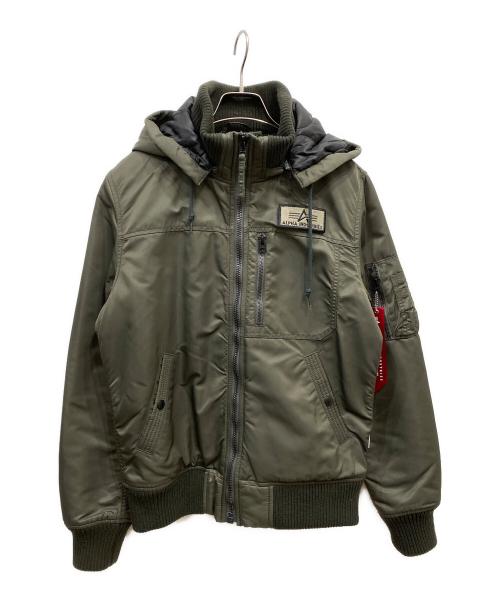 ALPHA（アルファ）ALPHA (アルファ) フーデッドリブジャケット グリーン サイズ:Mの古着・服飾アイテム