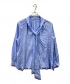 green label relaxingグリーンレーベルリラクシング）の古着「ボウタイギャザーブラウス」｜スカイブルー