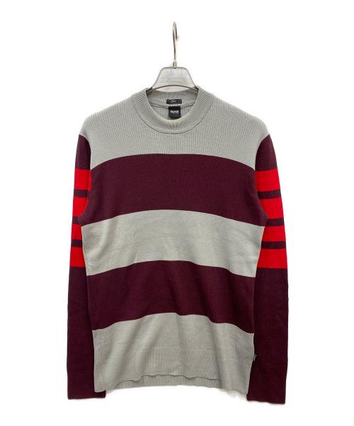 HUGO BOSS（ヒューゴ ボス）HUGO BOSS (ヒューゴ ボス) ボーダーニット グレー×レッド サイズ:ＸＬの古着・服飾アイテム