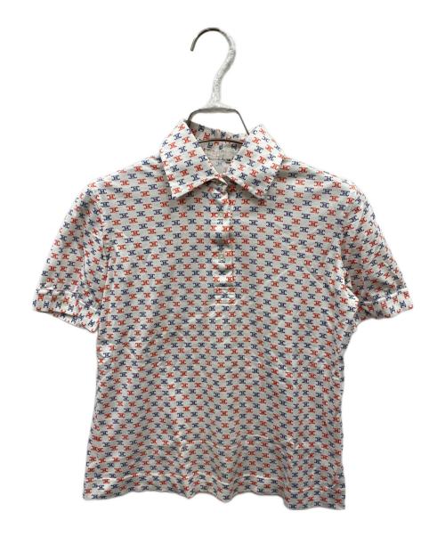 CELINE（セリーヌ）CELINE (セリーヌ) 総柄ポロシャツ レッド×ネイビー サイズ:36の古着・服飾アイテム