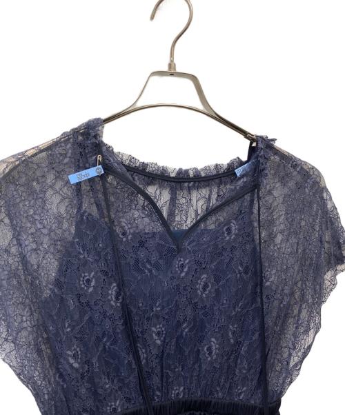 Kaene（カエン）Kaene (カエン) レース×サテンワンピース ネイビー サイズ:FREEの古着・服飾アイテム