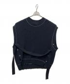 MAISON SPECIALメゾンスペシャル）の古着「プライムオーバークレイジークラッシュ畦Vネックニットベスト」｜ブラック