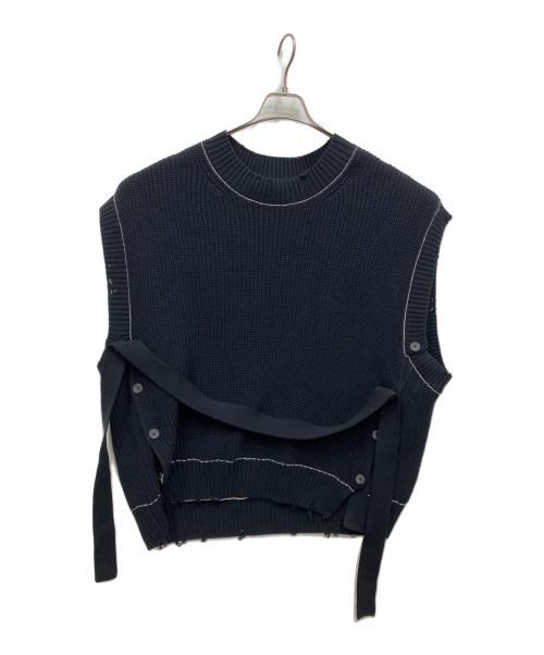 MAISON SPECIAL（メゾンスペシャル）MAISON SPECIAL (メゾンスペシャル) プライムオーバークレイジークラッシュ畦Vネックニットベスト ブラック サイズ:01の古着・服飾アイテム