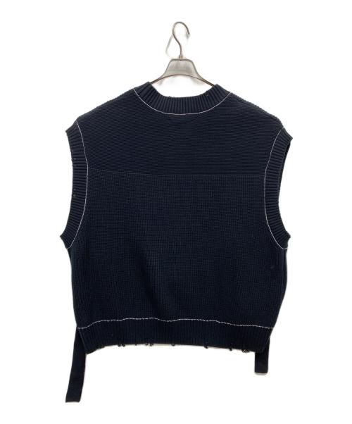 MAISON SPECIAL（メゾンスペシャル）MAISON SPECIAL (メゾンスペシャル) プライムオーバークレイジークラッシュ畦Vネックニットベスト ブラック サイズ:01の古着・服飾アイテム