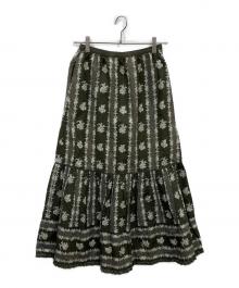 PINK HOUSE（ピンクハウス）の古着「花刺繍スカート」｜グリーン