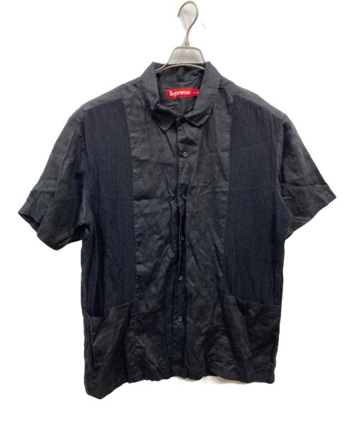 SUPREME（シュプリーム）Supreme (シュプリーム) Mesh Panel Linen S/S shirt ブラック サイズ:XLの古着・服飾アイテム