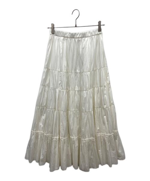 FRAY ID（フレイ アイディー）FRAY ID (フレイ アイディー) 割線ギャザーティアードSK ホワイトの古着・服飾アイテム