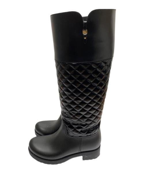 Salvatore Ferragamo（サルヴァトーレ フェラガモ）Salvatore Ferragamo (サルヴァトーレ フェラガモ) キルティングレインブーツ ブラック サイズ:6の古着・服飾アイテム