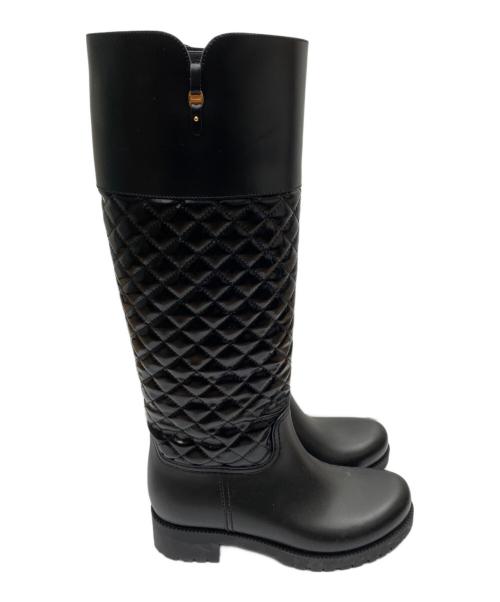 Salvatore Ferragamo（サルヴァトーレ フェラガモ）Salvatore Ferragamo (サルヴァトーレ フェラガモ) キルティングレインブーツ ブラック サイズ:6の古着・服飾アイテム