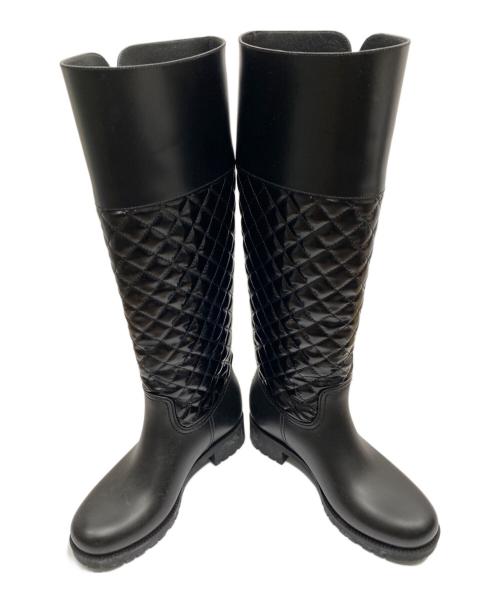 Salvatore Ferragamo（サルヴァトーレ フェラガモ）Salvatore Ferragamo (サルヴァトーレ フェラガモ) キルティングレインブーツ ブラック サイズ:6の古着・服飾アイテム