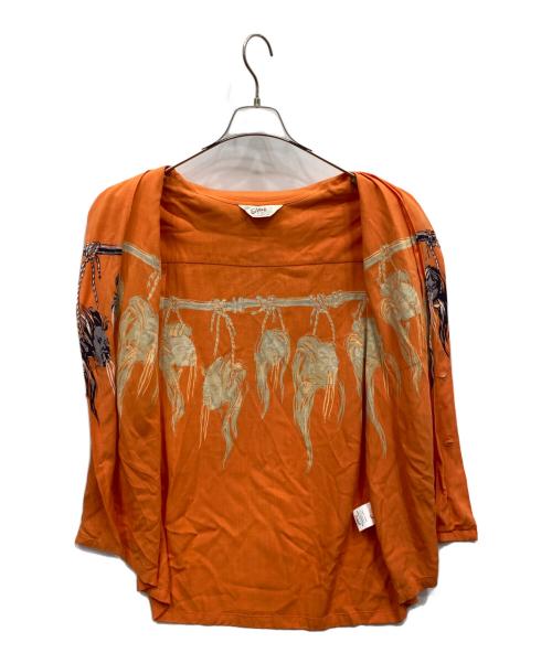 Star OF HOLLYWOOD（スターオブハリウッド）STAR OF HOLLYWOOD (スターオブハリウッド) SHRUNKEN HEAD HOPSACK RAYON Open Shirt オレンジ サイズ:XLの古着・服飾アイテム
