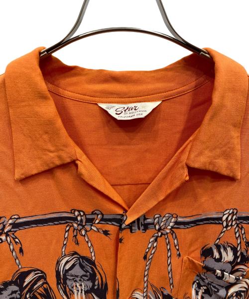 Star OF HOLLYWOOD（スターオブハリウッド）STAR OF HOLLYWOOD (スターオブハリウッド) SHRUNKEN HEAD HOPSACK RAYON Open Shirt オレンジ サイズ:XLの古着・服飾アイテム