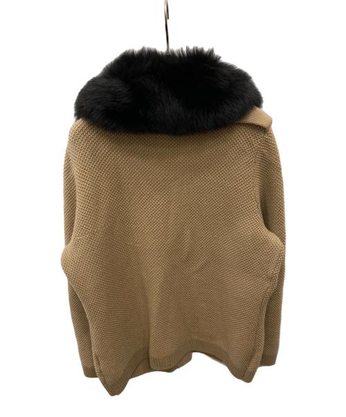 BURBERRY LONDON（バーバリーロンドン）BURBERRY LONDON (バーバリーロンドン) フォックスファー襟付ニットジャケット ベージュ×ブラック サイズ:5の古着・服飾アイテム