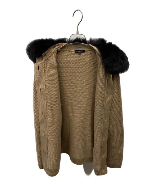 BURBERRY LONDON（バーバリーロンドン）BURBERRY LONDON (バーバリーロンドン) フォックスファー襟付ニットジャケット ベージュ×ブラック サイズ:5の古着・服飾アイテム
