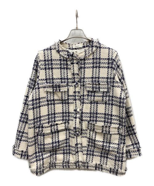 darich（ダーリッチ）Darich (ダーリッチ) チェックフリンジツイードジャケット ホワイト サイズ:FREEの古着・服飾アイテム