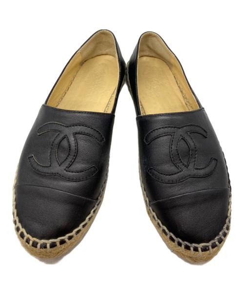 CHANEL（シャネル）CHANEL (シャネル) エスパドリーユ スリッポン ブラック サイズ:38の古着・服飾アイテム