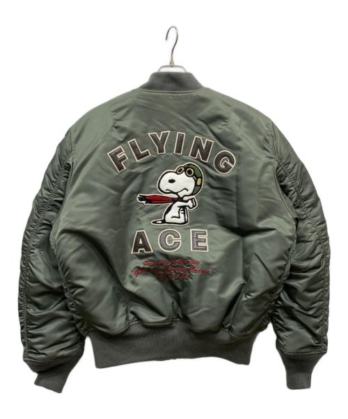 ALPHA（アルファ）ALPHA (アルファ) PEANUTS (ピーナッツ) ワッペン付き MA-1 ジャケット グリーン サイズ:Ｌの古着・服飾アイテム