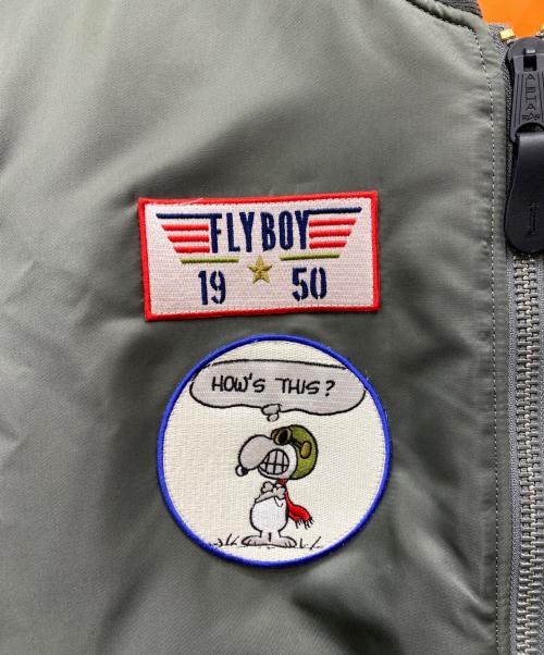 ALPHA（アルファ）ALPHA (アルファ) PEANUTS (ピーナッツ) ワッペン付き MA-1 ジャケット グリーン サイズ:Ｌの古着・服飾アイテム