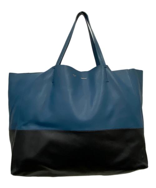 CELINE（セリーヌ）CELINE (セリーヌ) バイカラーホリゾンタルカバトートバッグ ブラック×ブルーの古着・服飾アイテム