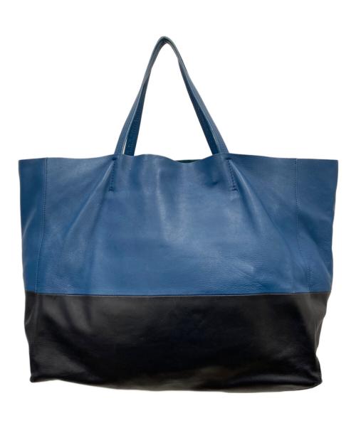CELINE（セリーヌ）CELINE (セリーヌ) バイカラーホリゾンタルカバトートバッグ ブラック×ブルーの古着・服飾アイテム