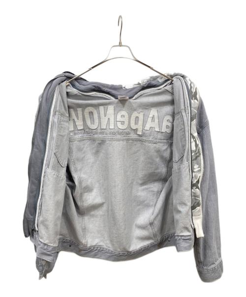 A BATHING APE（ア ベイシング エイプ）A BATHING APE (ア ベイシング エイプ) FACE HOODED DENIM JACKET グレー サイズ:XLの古着・服飾アイテム