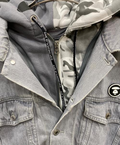 A BATHING APE（ア ベイシング エイプ）A BATHING APE (ア ベイシング エイプ) FACE HOODED DENIM JACKET グレー サイズ:XLの古着・服飾アイテム