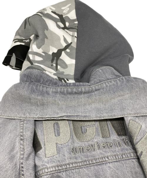 A BATHING APE（ア ベイシング エイプ）A BATHING APE (ア ベイシング エイプ) FACE HOODED DENIM JACKET グレー サイズ:XLの古着・服飾アイテム