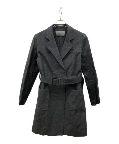 B ability（ビーアビリティ）B ability (ビーアビリティ) カシミヤ混レザー切替コート グレー サイズ:38の古着・服飾アイテム