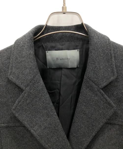 B ability（ビーアビリティ）B ability (ビーアビリティ) カシミヤ混レザー切替コート グレー サイズ:38の古着・服飾アイテム