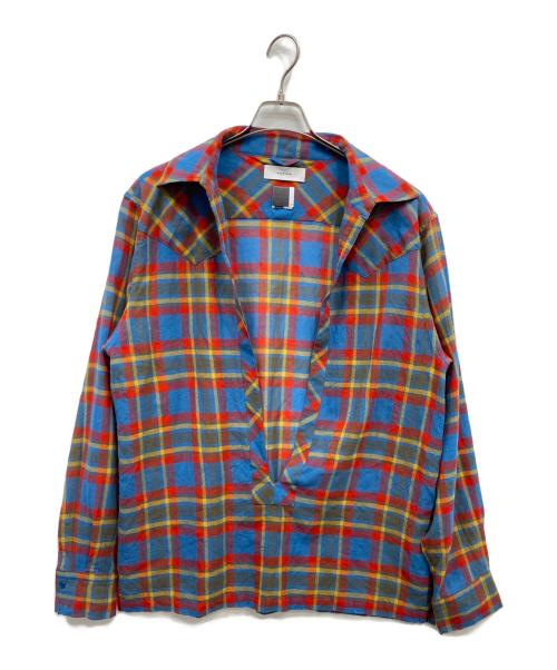 FACETASM（ファセッタズム）FACETASM (ファセッタズム) 変形デザイン プルオーバー チェック シャツ ブルー サイズ:5の古着・服飾アイテム
