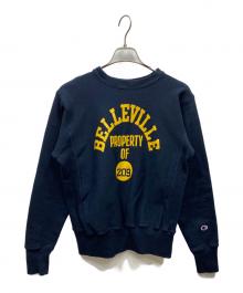 Champion REVERSE WEAVE（チャンピオン リバース ウィーブ）の古着「プリントクルーネックスウェット」｜ネイビー