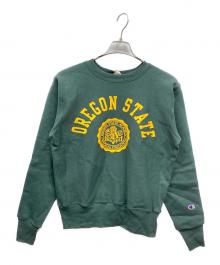 Champion REVERSE WEAVE（チャンピオン リバース ウィーブ）の古着「プリントクルーネックスウェット」｜グリーン