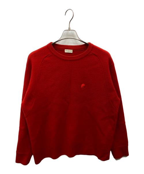 DRIES VAN NOTEN（ドリスヴァンノッテン）DRIES VAN NOTEN (ドリスヴァンノッテン) 勾玉刺繍 ウールクルーネックニット レッド サイズ:Ｓの古着・服飾アイテム