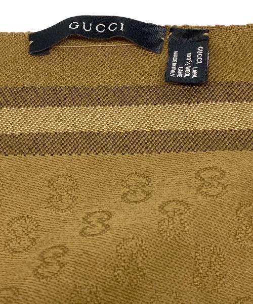 GUCCI（グッチ）GUCCI (グッチ) フリンジGG柄ウールマフラー ブラウンの古着・服飾アイテム