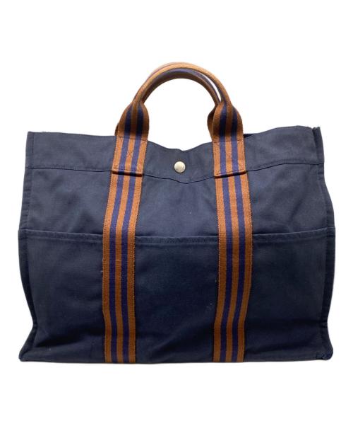 HERMES（エルメス）HERMES (エルメス) キャンバストートバッグ オレンジ×ネイビーの古着・服飾アイテム