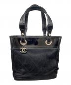 CHANELシャネル）の古着「ハラコ×パテントレザー トートバッグ」｜ブラック