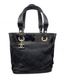 CHANEL（シャネル）の古着「ハラコ×パテントレザー トートバッグ」｜ブラック