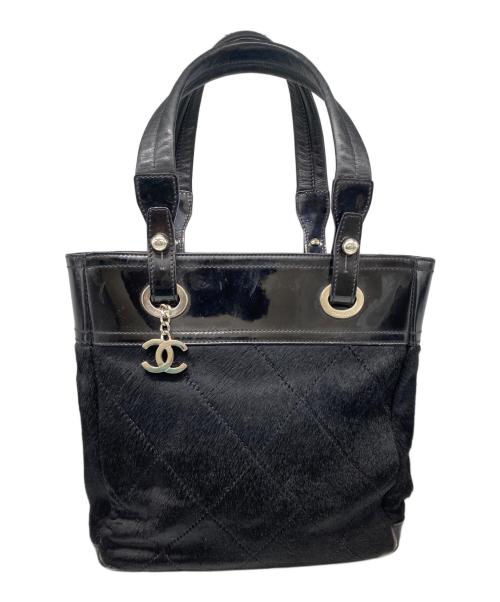 CHANEL（シャネル）CHANEL (シャネル) ハラコ×パテントレザー トートバッグ ブラックの古着・服飾アイテム