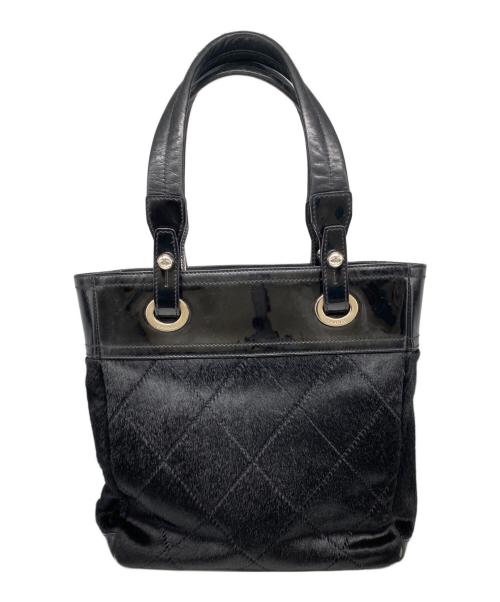 CHANEL（シャネル）CHANEL (シャネル) ハラコ×パテントレザー トートバッグ ブラックの古着・服飾アイテム