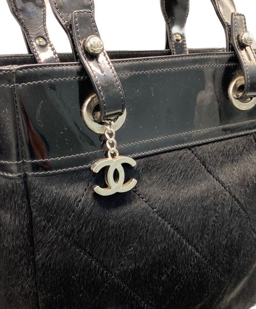 CHANEL（シャネル）CHANEL (シャネル) ハラコ×パテントレザー トートバッグ ブラックの古着・服飾アイテム
