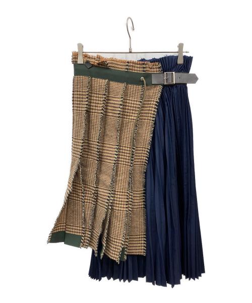 sacai（サカイ）sacai (サカイ) チェック柄ツイード プリーツラップ スカート ブラウン サイズ:1の古着・服飾アイテム