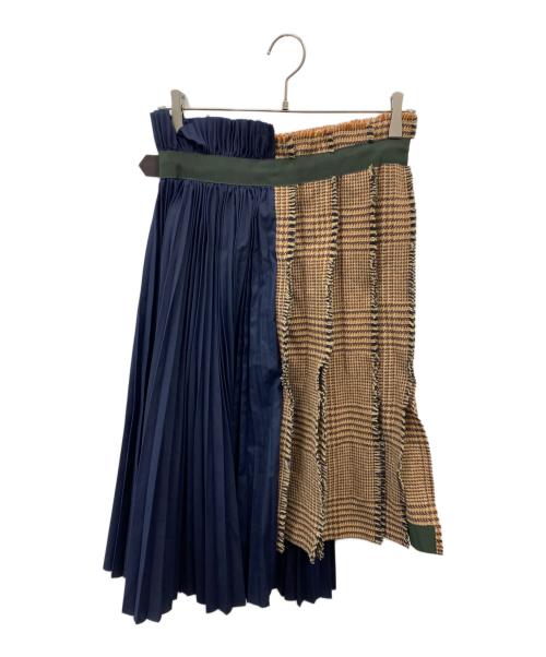 sacai（サカイ）sacai (サカイ) チェック柄ツイード プリーツラップ スカート ブラウン サイズ:1の古着・服飾アイテム