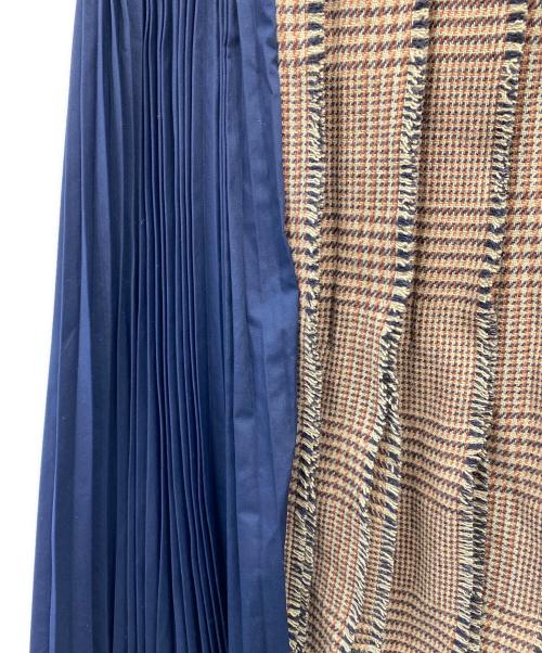 sacai（サカイ）sacai (サカイ) チェック柄ツイード プリーツラップ スカート ブラウン サイズ:1の古着・服飾アイテム