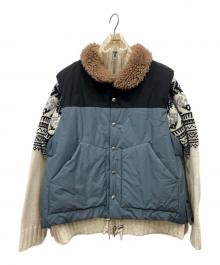 sacai（サカイ）の古着「パッテッドベスト切替ニットジャケット」｜グレー×ホワイト