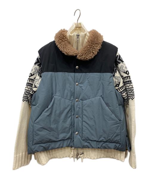sacai（サカイ）sacai (サカイ) パッテッドベスト切替ニットジャケット グレー×ホワイト サイズ:2の古着・服飾アイテム