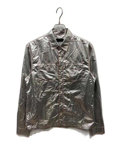 PRADA（プラダ）PRADA (プラダ) コーティングステッチシャツ シルバー×オレンジ サイズ:41の古着・服飾アイテム
